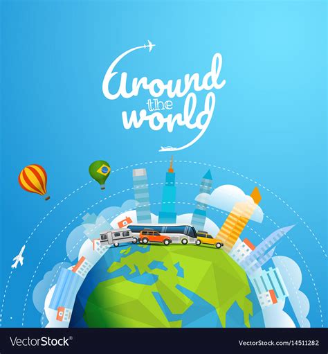 Around the world tour by different vehicle travel Vector Image