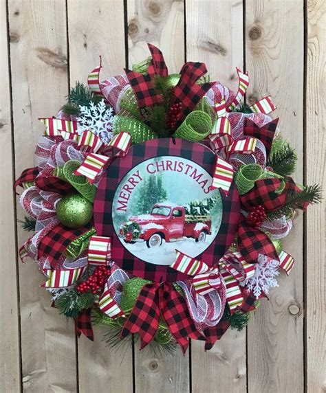 Christmas Wreath, Red truck Christmas wreath, Red truck decor, Red ...