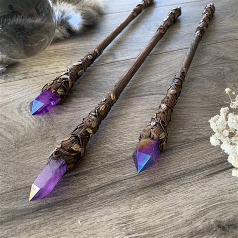 Dark Crystal Wand Purple and Gold Wand Hand Carved Magic - Etsy | Wicca ...