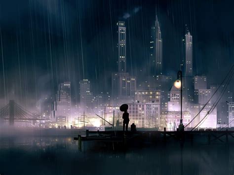 Anime City Background Night Rain - Unholy Wallpaper