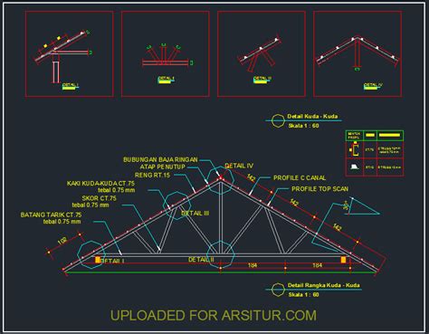 Detail Kuda-kuda Atap Baja Ringan 1 - Contoh Gambar AutoCAD - Arsitur ...