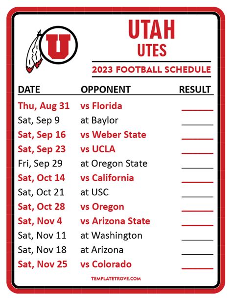 Printable 2023 Utah Utes Football Schedule