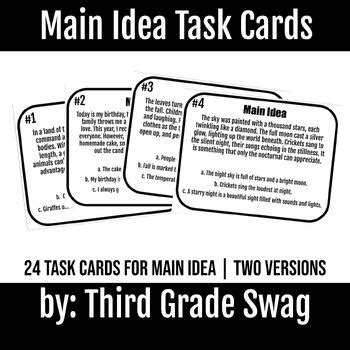 Main Idea Task Cards by Third Grade Swag | TPT