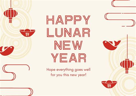 Cream and Red Modern Lunar New Year Card - Templates by Canva