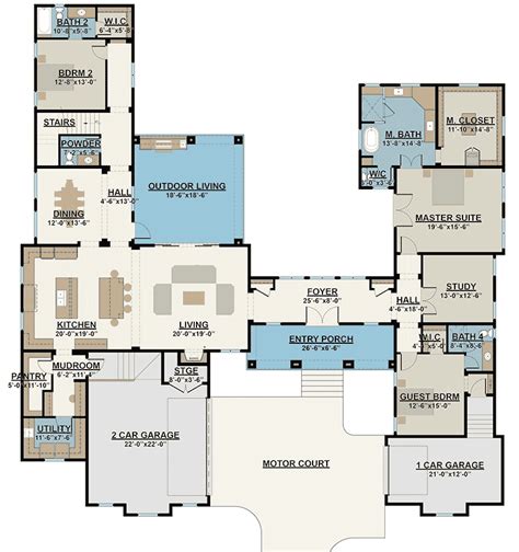 Courtyard Entry 4 Bed House Plan with Upstairs Game Room - 430008LY ...