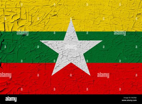 Myanmar painted flag. Patriotic old grunge background. National flag of ...