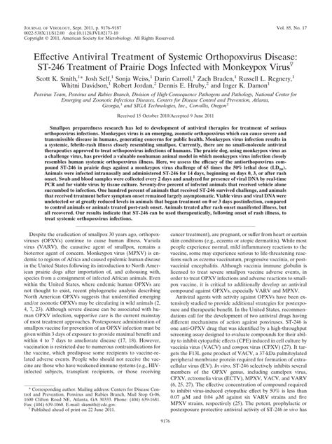 (PDF) Effective Antiviral Treatment of Systemic Orthopoxvirus Disease: ST-246 Treatment of ...