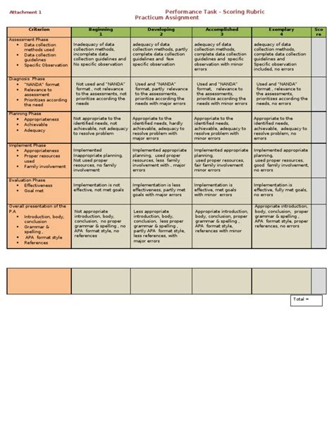 Performance Task - Scoring Rubric | Educational Assessment | Cognition