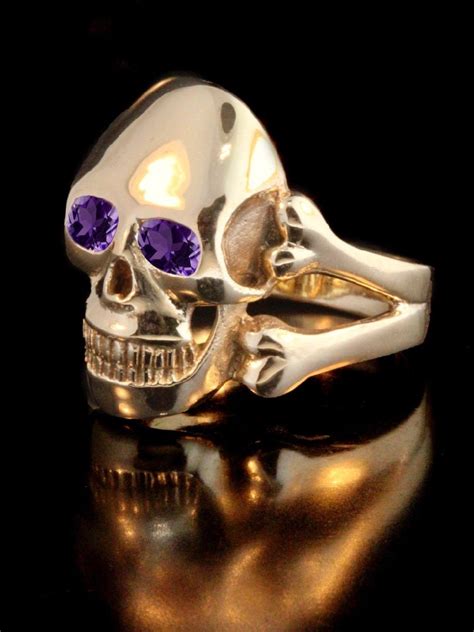 Skull Ring 14K Gold Ring With Gemstone Eyes Large Skull and | Etsy