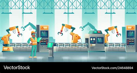 Factory robotized production line cartoon Vector Image