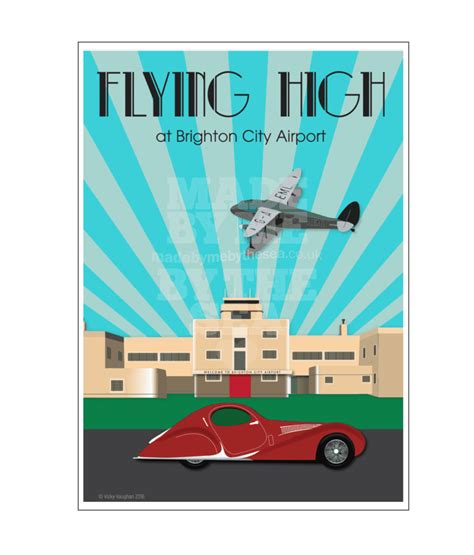 A4 portrait vintage Art Deco style poster Brighton City Airport with Talbot Lago car