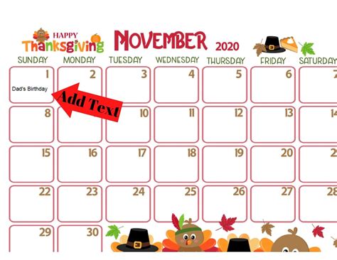 Thanksgiving Calendar Printable November 2020 Thanksgiving | Etsy