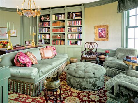 Traditional Green Library - Luxe Interiors + Design