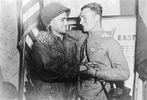 2nd Lt. William Robertson, US Army and Lt. Alexander Sylvashko, Red Army, Meeting of East and ...