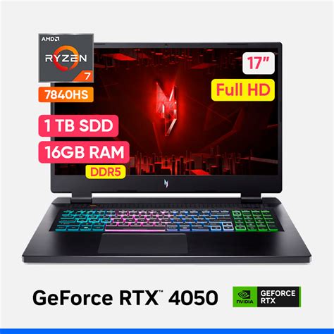 LAPTOP GAMER ACER NITRO 17 AN17-41-R6L9 17.3 FHD IPS AMD Ryzen 7 7840HS NVIDIA GeForce RTX 4050 ...