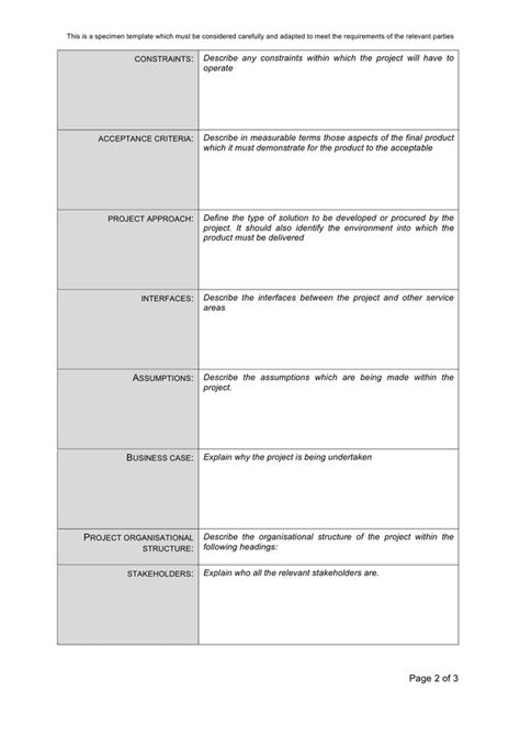 Project initiation document template in Word and Pdf formats - page 2 of 3