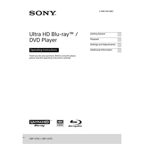 UBP-X700 Sony Ultra HD Blu-ray / DVD Player User Manual