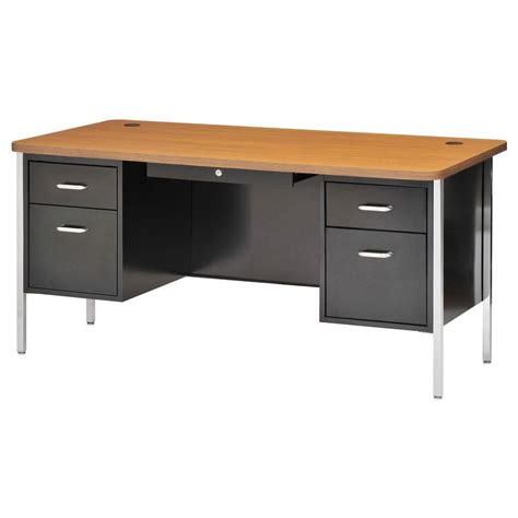 Sandusky 600 Series Double Pedestal Steel Desk in Black/Medium Oak ...