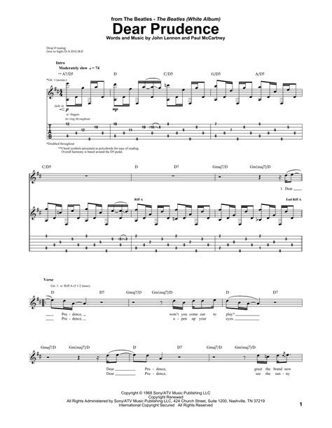 Dear Prudence by The Beatles Sheet Music for Guitar Tab at Sheet Music Direct