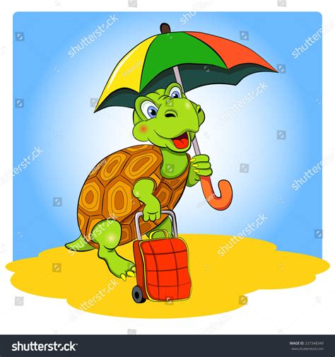 Cartoon Funny Turtle Umbrella Bag Goes Stock Vector (Royalty Free ...