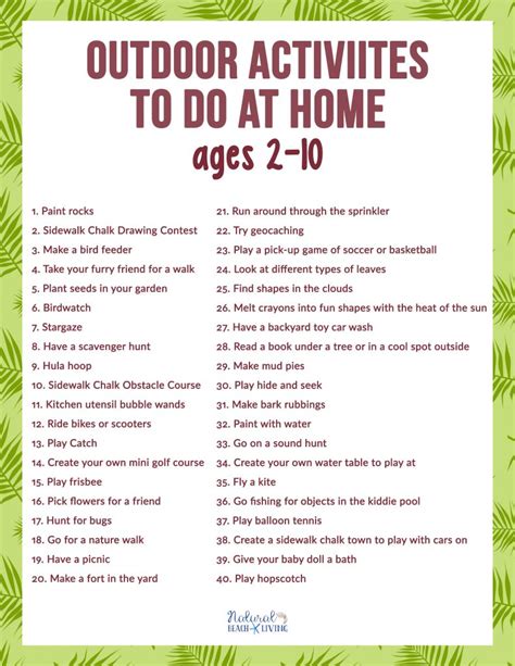 40+ Outdoor Activities to Do at Home for Kids age 2-10 - Free Outdoor Activities Checklist ...