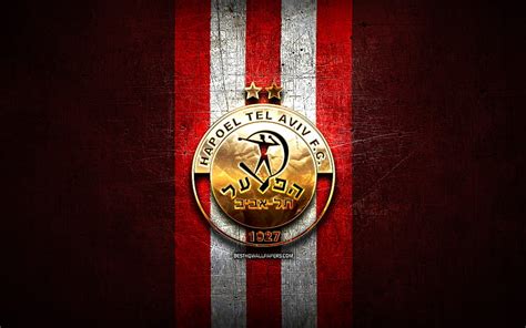 Hapoel Tel Aviv FC, golden logo, Ligat ha Al, red metal background ...