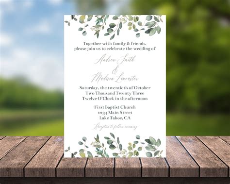 Editable Eucalyptus Wedding Invitation Template Printable - Etsy