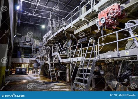 Industry Machines Inside Old Factory. Giant Paper Making Machinery. Old ...