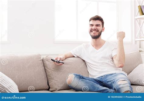 Man Watching Sports on Tv and Supporting Team Stock Photo - Image of person, lifestyle: 102494202