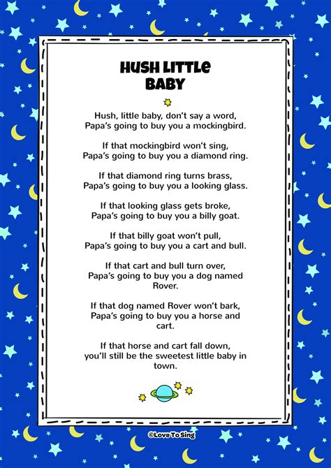 Hush, Little Baby | Nursery rhymes lyrics, Children songs lyrics ...