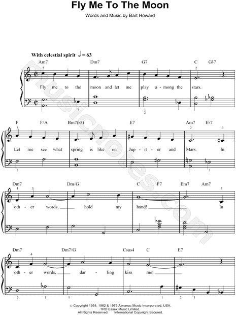 Frank Sinatra "Fly Me to the Moon" Sheet Music (Easy Piano) in C Major (transposable) - Download ...