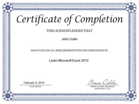 Excel 2013 Certificate