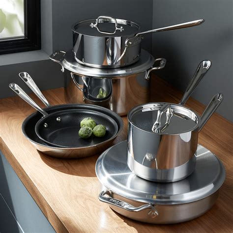 All-Clad d3 Stainless Steel Non-Stick 10-Piece Cookware Set with Bonus + Reviews | Crate and Barrel