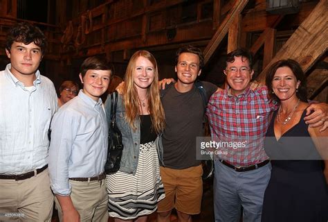 Stephen Colbert and family pose backstage with Jonathan Groff at the hit musical 'Hamilton' on ...