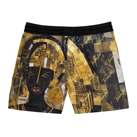 Black Light Collection Mid -Length Swimming Trunks (Black | Gold) - tchabagadi.com