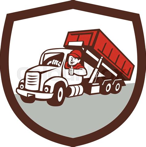 Roll-Off Bin Truck Driver Thumbs Up Shield Cartoon | Stock vector | Colourbox