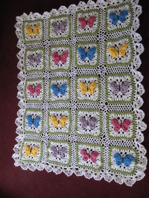 Crocheted Butterfly Kisses Baby Afghan by JodysRagsToRiches, $95.00 | Crochet butterfly pattern ...