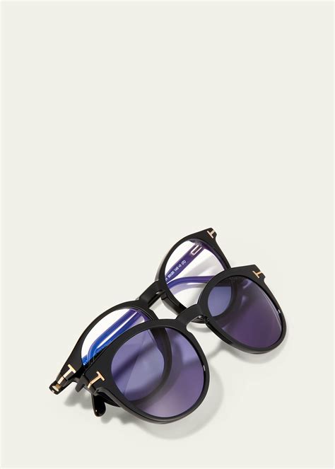 TOM FORD Blue Light Blocking Round Acetate Glasses - Bergdorf Goodman