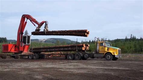 Loading a logging truck on location - YouTube