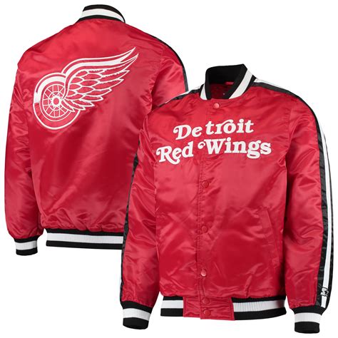 Men's Detroit Red Wings Starter Red O-Line Varsity Full-Snap Jacket