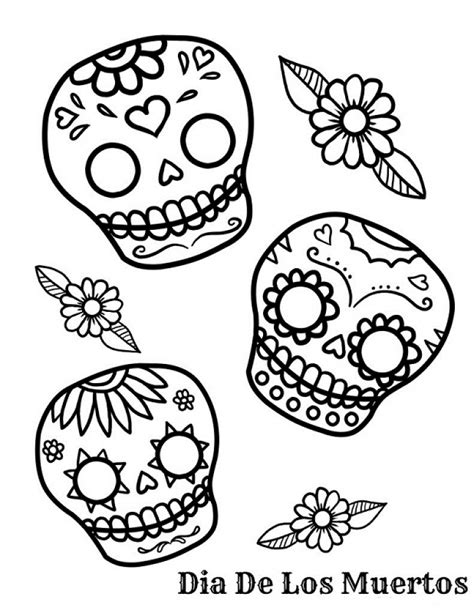 3 little skulls to color - Dia De Los Muertos (Day Of The Dead) Coloring Pages for Kids