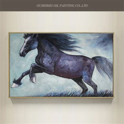 Skilled Artist Handmade Jumping Black Horse Oil Painting On Canvas For ...