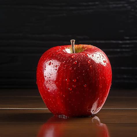 Premium AI Image | Shiny Red Apple on Wooden Table