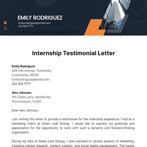 Free Internship Testimonial Letter Template - Edit Online & Download ...