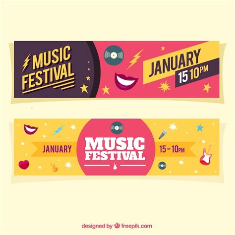 Free Vector | Colorful banners with musical elements in flat design