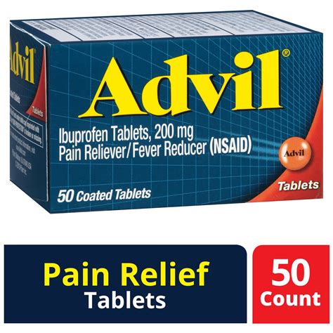 Advil Pain Reliever and Fever Reducer Coated Tablets, 200 Mg Ibuprofen, 50 Count - Walmart.com