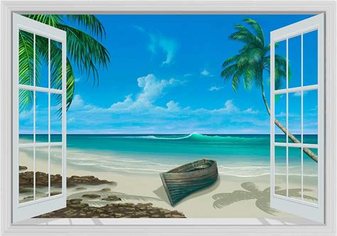 Escape to Paradise White Framed Window Mural - Murals 101