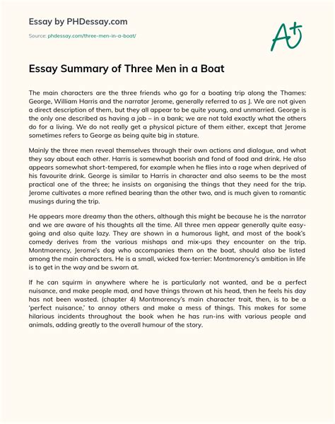 Essay Summary of Three Men in a Boat (400 Words) - PHDessay.com