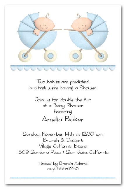 Stroller Twin Boys Baby Shower Invitations