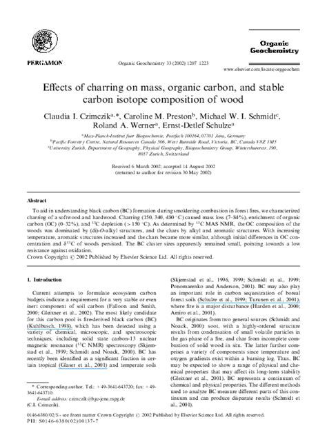 (PDF) Charring Effects on Wood Mass, Carbon Content, and Isotopes